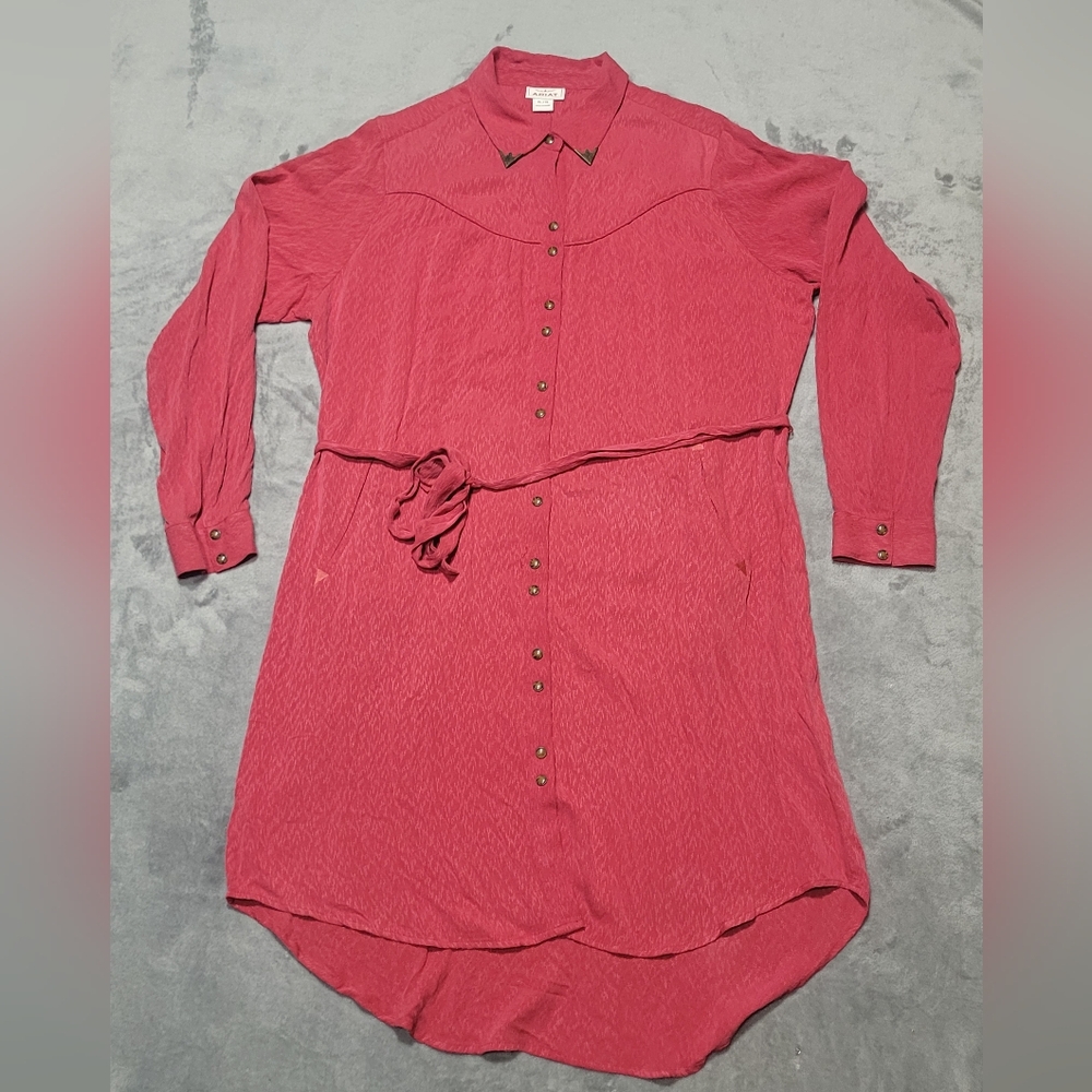 Ariat Women’s Hogan Dress Belted Pockets Snap Button Sz XL Pink Style 10028121